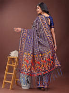 Shree Shyam Fashion Fiery Navy Blue Banarasi Silk Saree with Gold Zari and Colorful Pallu - Perfect for Bridal,Wedding & Festive Glamour | Grocsy