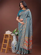 Shree Shyam Fashion Fiery Sea Green Banarasi Silk Saree with Gold Zari and Colorful Pallu - Perfect for Bridal,Wedding & Festive Glamour | Grocsy