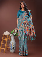 Shree Shyam Fashion Fiery Sea Green Banarasi Silk Saree with Gold Zari and Colorful Pallu - Perfect for Bridal,Wedding & Festive Glamour | Grocsy
