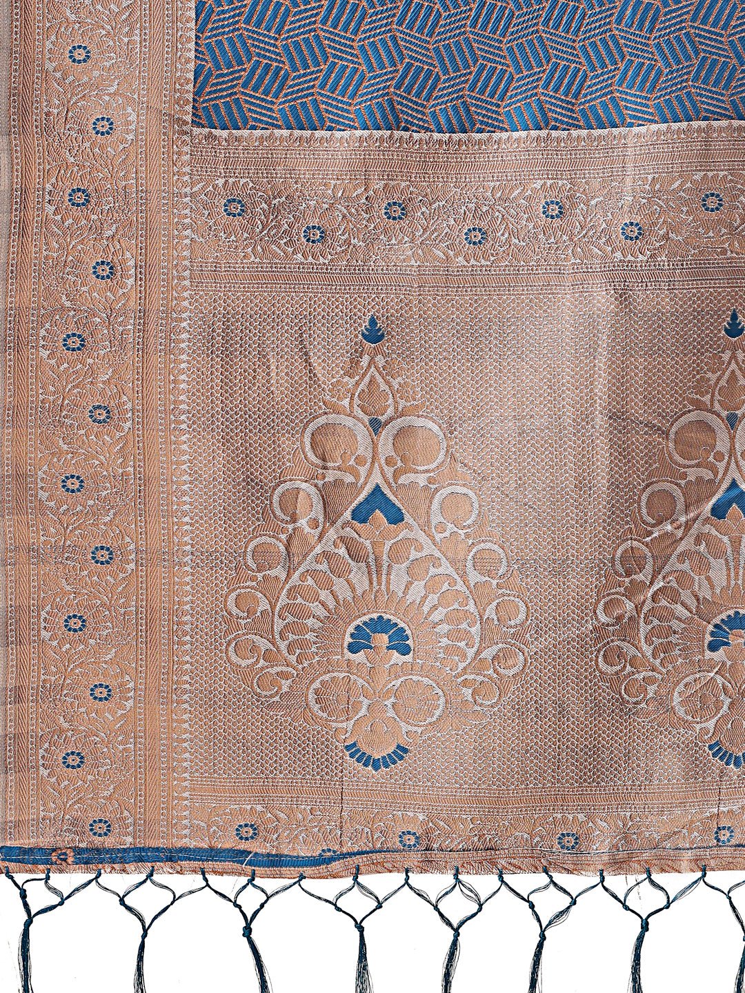 Shree Shyam Fashion Graceful Blue & Beige Lichi Silk Saree with Elegant Woven Pallu - Timeless Beauty for Every Occasion | Grocsy