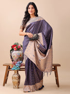 Shree Shyam Fashion Graceful Navy Blue & Beige Lichi Silk Saree with Elegant Woven Pallu - Timeless Beauty for Every Occasion | Grocsy