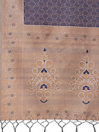 Shree Shyam Fashion Graceful Navy Blue & Beige Lichi Silk Saree with Elegant Woven Pallu - Timeless Beauty for Every Occasion | Grocsy