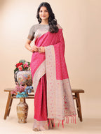Shree Shyam Fashion Graceful Pink & Beige Lichi Silk Saree with Elegant Woven Pallu - Timeless Beauty for Every Occasion | Grocsy