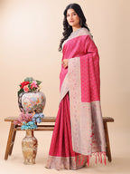 Shree Shyam Fashion Graceful Pink & Beige Lichi Silk Saree with Elegant Woven Pallu - Timeless Beauty for Every Occasion | Grocsy