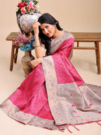 Shree Shyam Fashion Graceful Pink & Beige Lichi Silk Saree with Elegant Woven Pallu - Timeless Beauty for Every Occasion | Grocsy