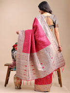 Shree Shyam Fashion Graceful Pink & Beige Lichi Silk Saree with Elegant Woven Pallu - Timeless Beauty for Every Occasion | Grocsy