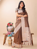 Shree Shyam Fashion Graceful Brown & Beige Lichi Silk Saree with Elegant Woven Pallu - Timeless Beauty for Every Occasion | Grocsy