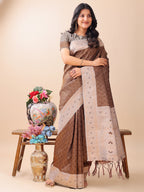 Shree Shyam Fashion Graceful Brown & Beige Lichi Silk Saree with Elegant Woven Pallu - Timeless Beauty for Every Occasion | Grocsy
