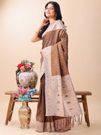 Shree Shyam Fashion Graceful Brown & Beige Lichi Silk Saree with Elegant Woven Pallu - Timeless Beauty for Every Occasion | Grocsy