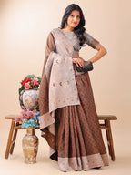 Shree Shyam Fashion Graceful Brown & Beige Lichi Silk Saree with Elegant Woven Pallu - Timeless Beauty for Every Occasion | Grocsy