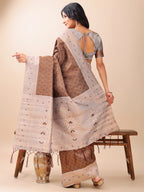 Shree Shyam Fashion Graceful Brown & Beige Lichi Silk Saree with Elegant Woven Pallu - Timeless Beauty for Every Occasion | Grocsy