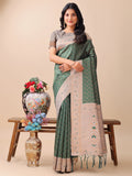 Shree Shyam Fashion Graceful Green & Beige Lichi Silk Saree with Elegant Woven Pallu - Timeless Beauty for Every Occasion | Grocsy