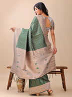 Shree Shyam Fashion Graceful Green & Beige Lichi Silk Saree with Elegant Woven Pallu - Timeless Beauty for Every Occasion | Grocsy