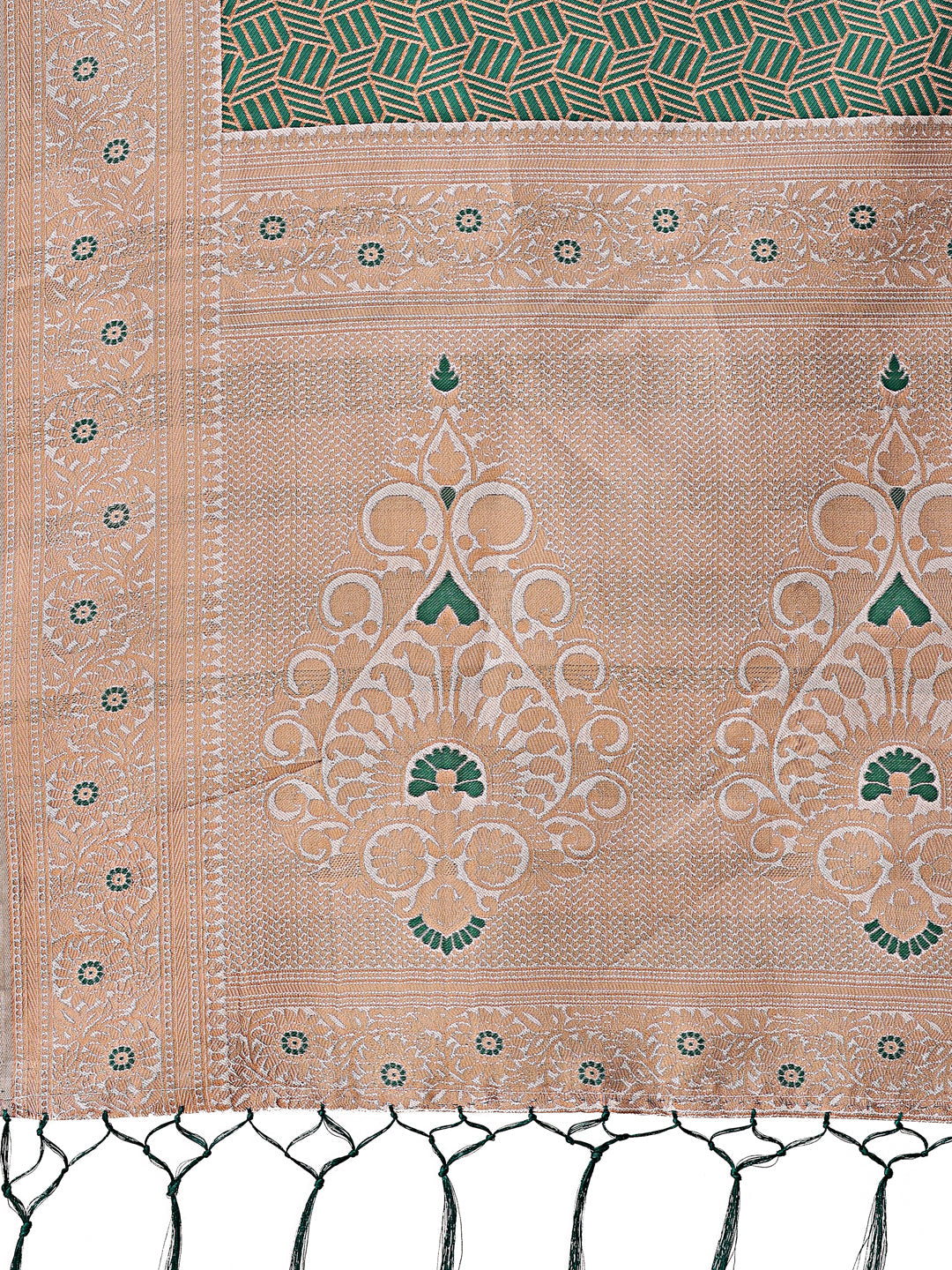 Shree Shyam Fashion Graceful Green & Beige Lichi Silk Saree with Elegant Woven Pallu - Timeless Beauty for Every Occasion | Grocsy