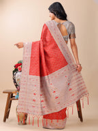 Shree Shyam Fashion Graceful Red & Beige Lichi Silk Saree with Elegant Woven Pallu - Timeless Beauty for Every Occasion | Grocsy