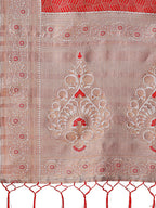 Shree Shyam Fashion Graceful Red & Beige Lichi Silk Saree with Elegant Woven Pallu - Timeless Beauty for Every Occasion | Grocsy