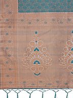 Shree Shyam Fashion Graceful Teal & Beige Lichi Silk Saree with Elegant Woven Pallu - Timeless Beauty for Every Occasion | Grocsy