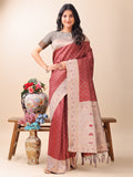 Shree Shyam Fashion Graceful Maroon & Beige Lichi Silk Saree with Elegant Woven Pallu - Timeless Beauty for Every Occasion | Grocsy