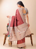 Shree Shyam Fashion Graceful Maroon & Beige Lichi Silk Saree with Elegant Woven Pallu - Timeless Beauty for Every Occasion | Grocsy