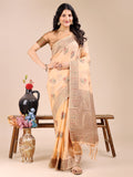 Shree Shyam Fashion Peach Cotton Woven Zari Work Traditional Tassel Saree | Grocsy