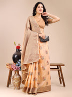 Shree Shyam Fashion Peach Cotton Woven Zari Work Traditional Tassel Saree | Grocsy