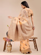 Shree Shyam Fashion Peach Cotton Woven Zari Work Traditional Tassel Saree | Grocsy