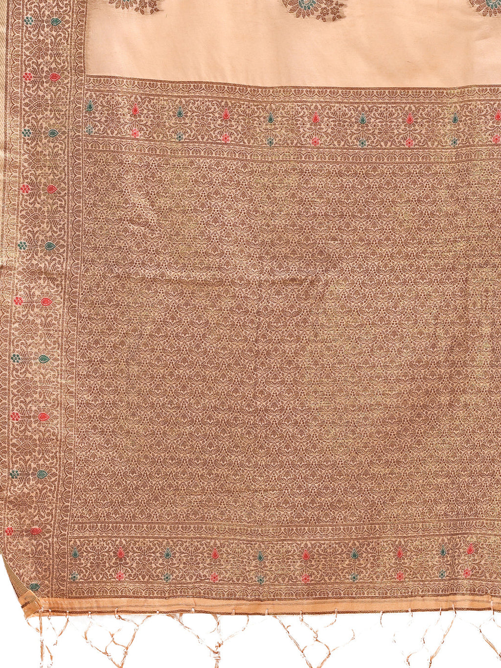 Shree Shyam Fashion Peach Cotton Woven Zari Work Traditional Tassel Saree | Grocsy