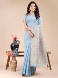 Shree Shyam Fashion Sky Blue Cotton Woven Zari Work Traditional Tassel Saree | Grocsy