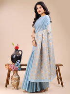 Shree Shyam Fashion Sky Blue Cotton Woven Zari Work Traditional Tassel Saree | Grocsy