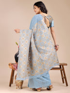 Shree Shyam Fashion Sky Blue Cotton Woven Zari Work Traditional Tassel Saree | Grocsy