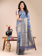 Shree Shyam Fashion Blue Cotton Woven Zari Work Traditional Tassel Saree | Grocsy
