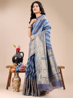 Shree Shyam Fashion Blue Cotton Woven Zari Work Traditional Tassel Saree | Grocsy