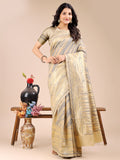 Shree Shyam Fashion Cream Cotton Woven Zari Work Traditional Tassel Saree | Grocsy