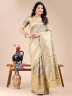 Shree Shyam Fashion Cream Cotton Woven Zari Work Traditional Tassel Saree | Grocsy