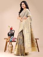 Shree Shyam Fashion Cream Cotton Woven Zari Work Traditional Tassel Saree | Grocsy