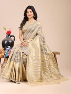 Shree Shyam Fashion Cream Cotton Woven Zari Work Traditional Tassel Saree | Grocsy