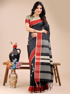 Shree Shyam Fashion Black Cotton Woven Zari Work Traditional Tassel Saree | Grocsy