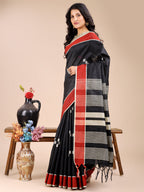 Shree Shyam Fashion Black Cotton Woven Zari Work Traditional Tassel Saree | Grocsy