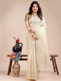 Shree Shyam Fashion Off White Cotton Woven Zari Work Traditional Tassel Saree | Grocsy