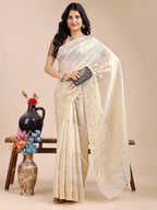 Shree Shyam Fashion Off White Cotton Woven Zari Work Traditional Tassel Saree | Grocsy