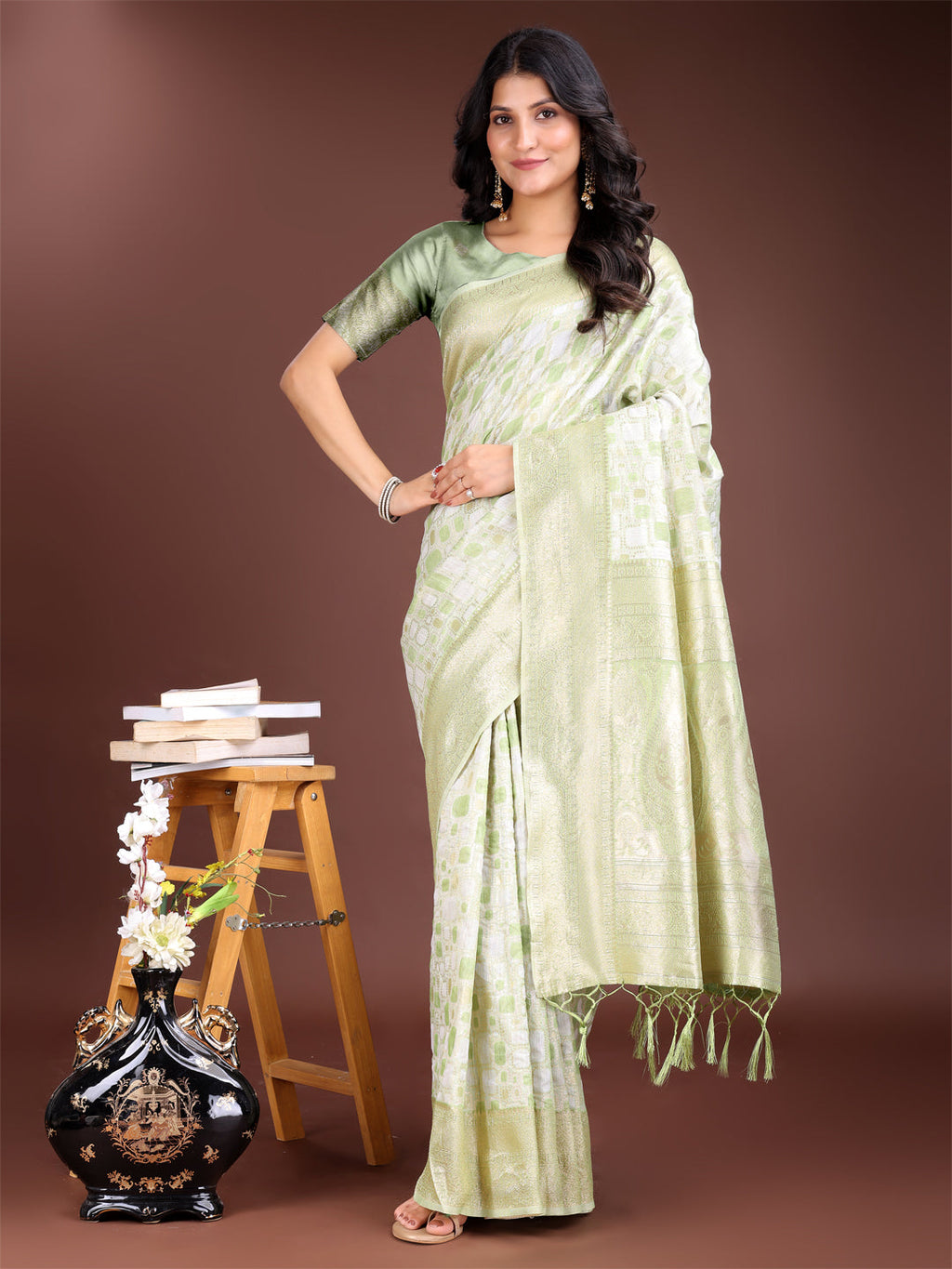 Shree Shyam Fashion Light Green Linen Cotton Saree - Elegant Simplicity for Everyday Grace | Grocsy