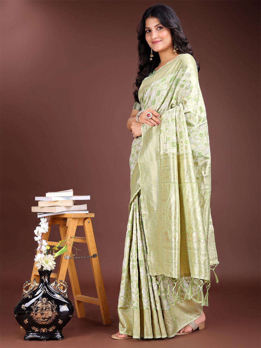 Shree Shyam Fashion Light Green Linen Cotton Saree - Elegant Simplicity for Everyday Grace | Grocsy