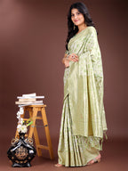 Shree Shyam Fashion Light Green Linen Cotton Saree - Elegant Simplicity for Everyday Grace | Grocsy