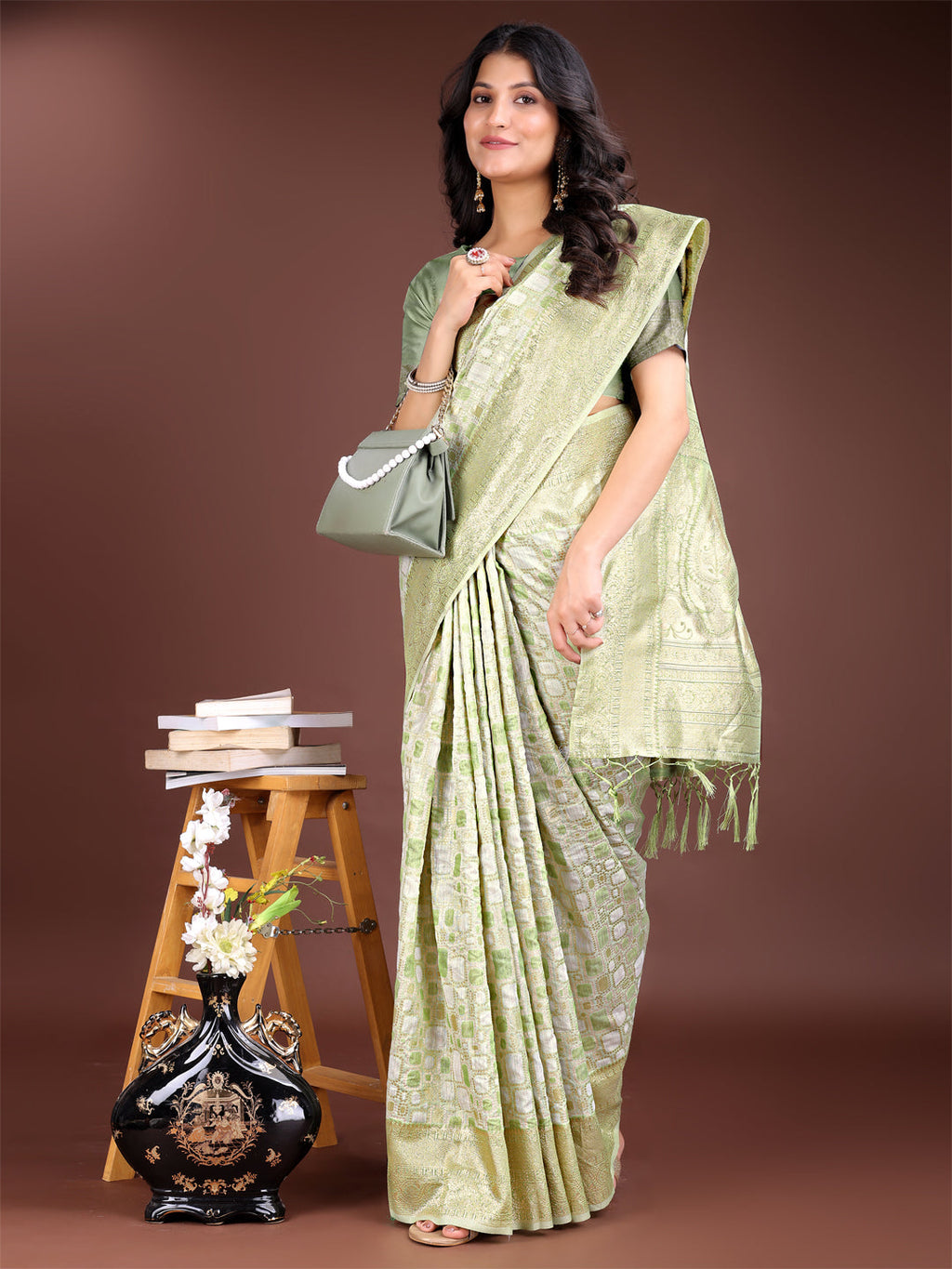 Shree Shyam Fashion Light Green Linen Cotton Saree - Elegant Simplicity for Everyday Grace | Grocsy