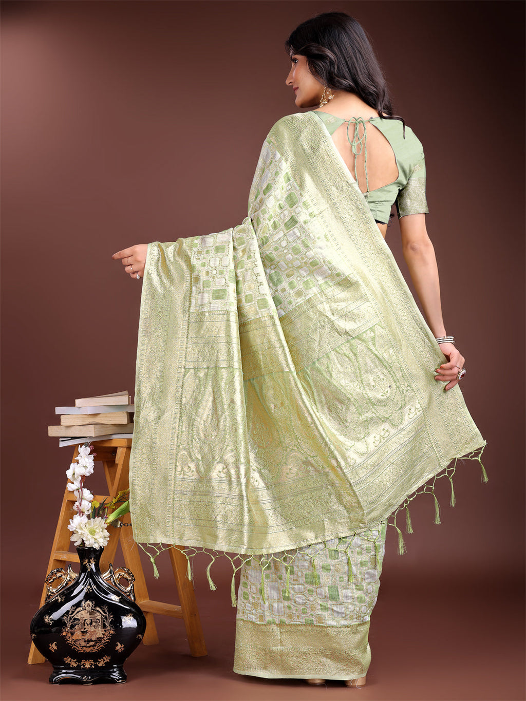 Shree Shyam Fashion Light Green Linen Cotton Saree - Elegant Simplicity for Everyday Grace | Grocsy