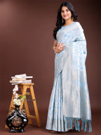 Shree Shyam Fashion Sky Blue Linen Cotton Saree - Elegant Simplicity for Everyday Grace | Grocsy