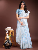 Shree Shyam Fashion Sky Blue Linen Cotton Saree - Elegant Simplicity for Everyday Grace | Grocsy