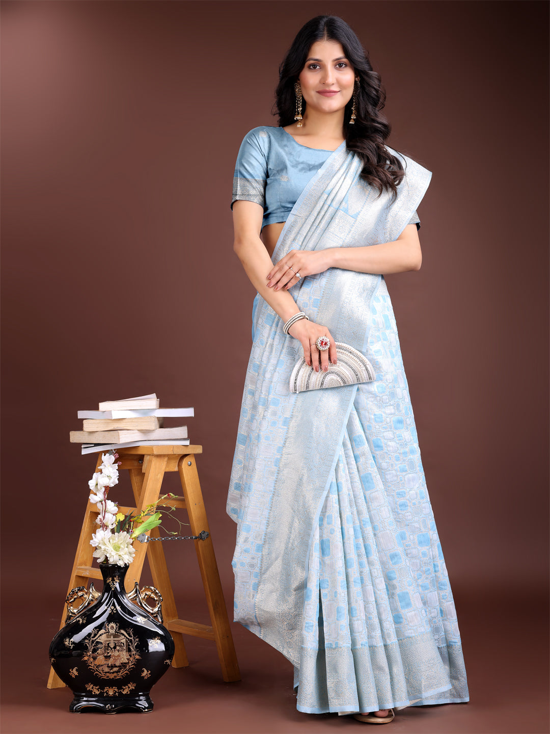 Shree Shyam Fashion Sky Blue Linen Cotton Saree - Elegant Simplicity for Everyday Grace | Grocsy