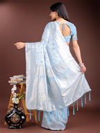 Shree Shyam Fashion Sky Blue Linen Cotton Saree - Elegant Simplicity for Everyday Grace | Grocsy