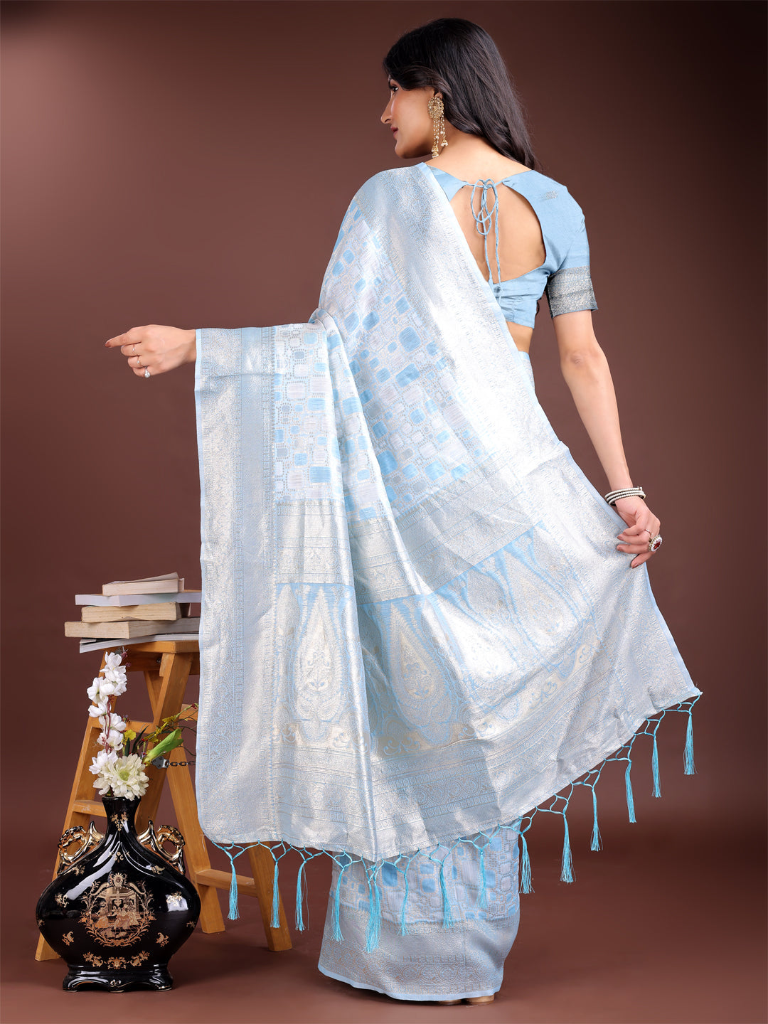 Shree Shyam Fashion Sky Blue Linen Cotton Saree - Elegant Simplicity for Everyday Grace | Grocsy